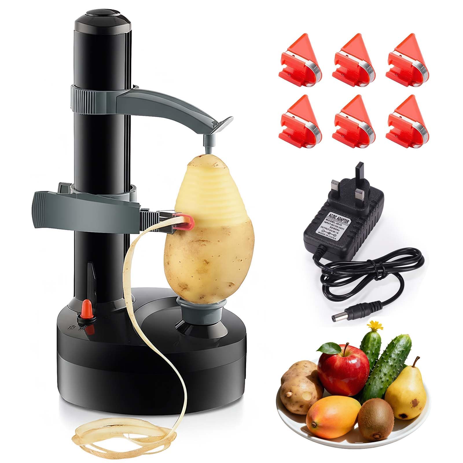 Paramount City Electric Potato Peeler, Automatic Rotating Apple Peelers Potato Peeling Machine Fruits Vegetable Cutter Kitchen Peeling Tool（Black）