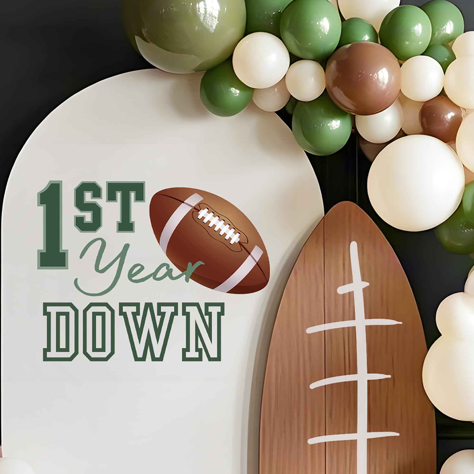 Photo 1 of 1St Year Down Birthday Decorations - 1St Year Down Sign Decal for Balloons Arch Backdrop, Football First Birthday Decorations for boy, Green One Year Old Wall Decor, 1St Party Supplies Banner for Boy