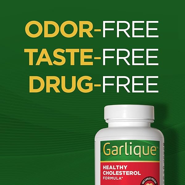 GARLIQUE GARLIC EXTRACT SUPPLEMENT, HEALTHY CHOLESTEROL FORMULA, ODORLESS & VEGAN, 60 CAPLETS