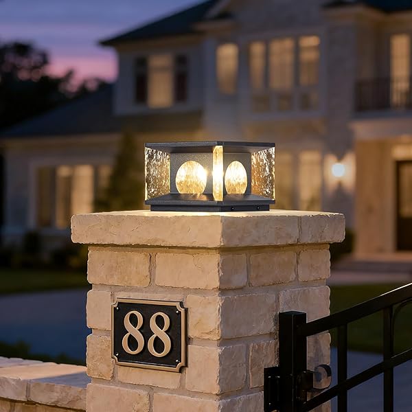 MVBT GLASS SOLAR POST LIGHTS, 7.9″ OUTDOOR COLUMN LIGHTS, MODERN PILLAR LIGHT WATERPROOF, DUSK TO DAWN GATE POST LAMP, 3000K LED LANDSCAPE LANTERN FOR GARDEN PATIO YARD ENTRANCE FENCE PILLARS