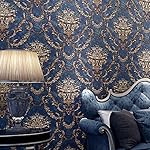 Blooming Wall Vintage French Damasks High Standard Textured Wallpaper Wall Paper for Livingroom Kitchen Bedroom,20.8 In32.8 Ft=57 Sq.ft (Blue Damasks1)