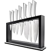Cuisine::pro Damashiro 8-Piece Satori Knife Block - Japanese Steel Knife Set with Acacia Wood Knife Block -Damascus-Inspired Blade