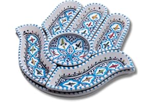 Kamsah Hamsa Serving Platter – 7-Piece Hand-Painted Ceramic Colorful Serving Dishes for Snacks, Appetizers, Dips and More – M
