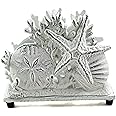 Handcrafted Nautical Decor Rustic Whitewashed Cast Iron Seashell Napkin Holder 7" - Decorative Sea Shell -