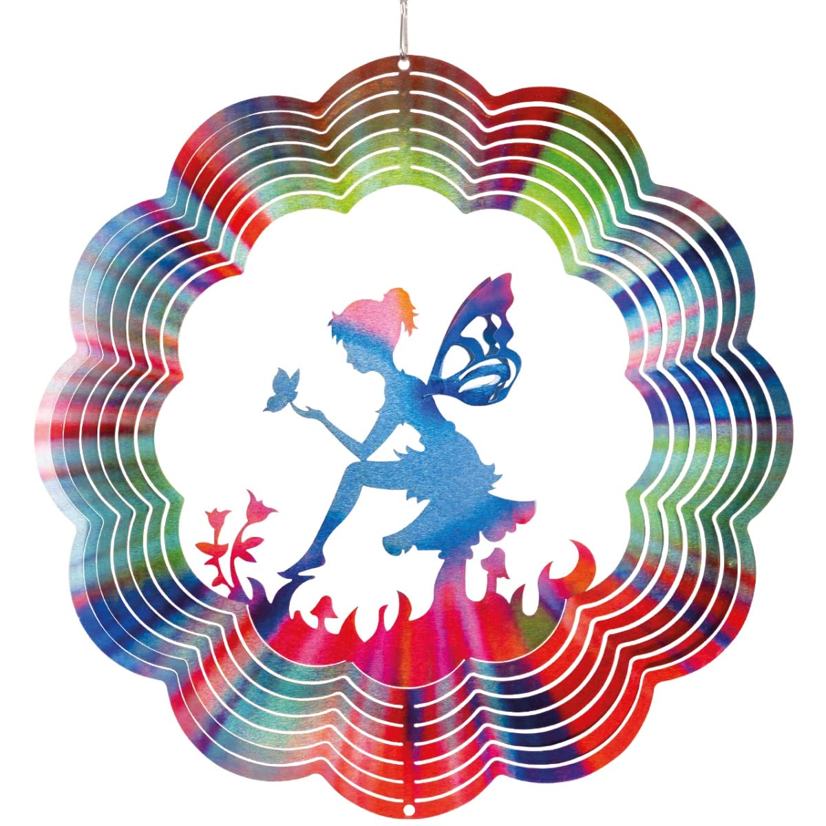 CIM Metal Wind spinner - Rainbow Relaxing Fairy - 300mm - easily spinning wind mobile with brilliant colours - including suspension - attractive room, window and garden decoration