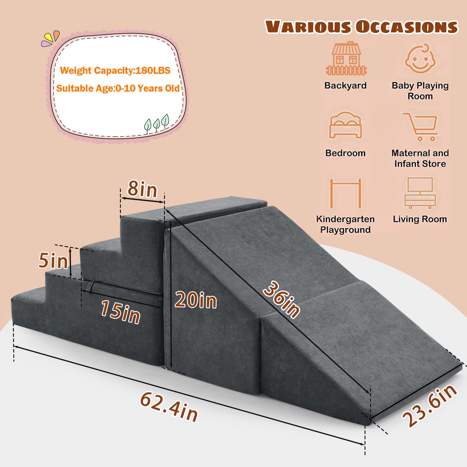 jela Toddler Climbing Toys Indoor Playset, Safe Soft Foam Climbing Blocks with Slide Stairs, Climbing Toys for Toddlers 1-3 Climb and Crawl, Soft Couch Slide