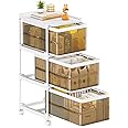 3 Drawer Storage Organzier - Plastic Drawer Stroage, Stackable Storage Drawers, Storage Bins with Wheels, Foldable Drawer Organizer, 20 Quart/Bin, Total 60 Qurat