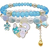 ZMANYIJEW Crystal Beads Pearl Bracelet Cute Cartoon Elastic Beaded Bracelets for Women