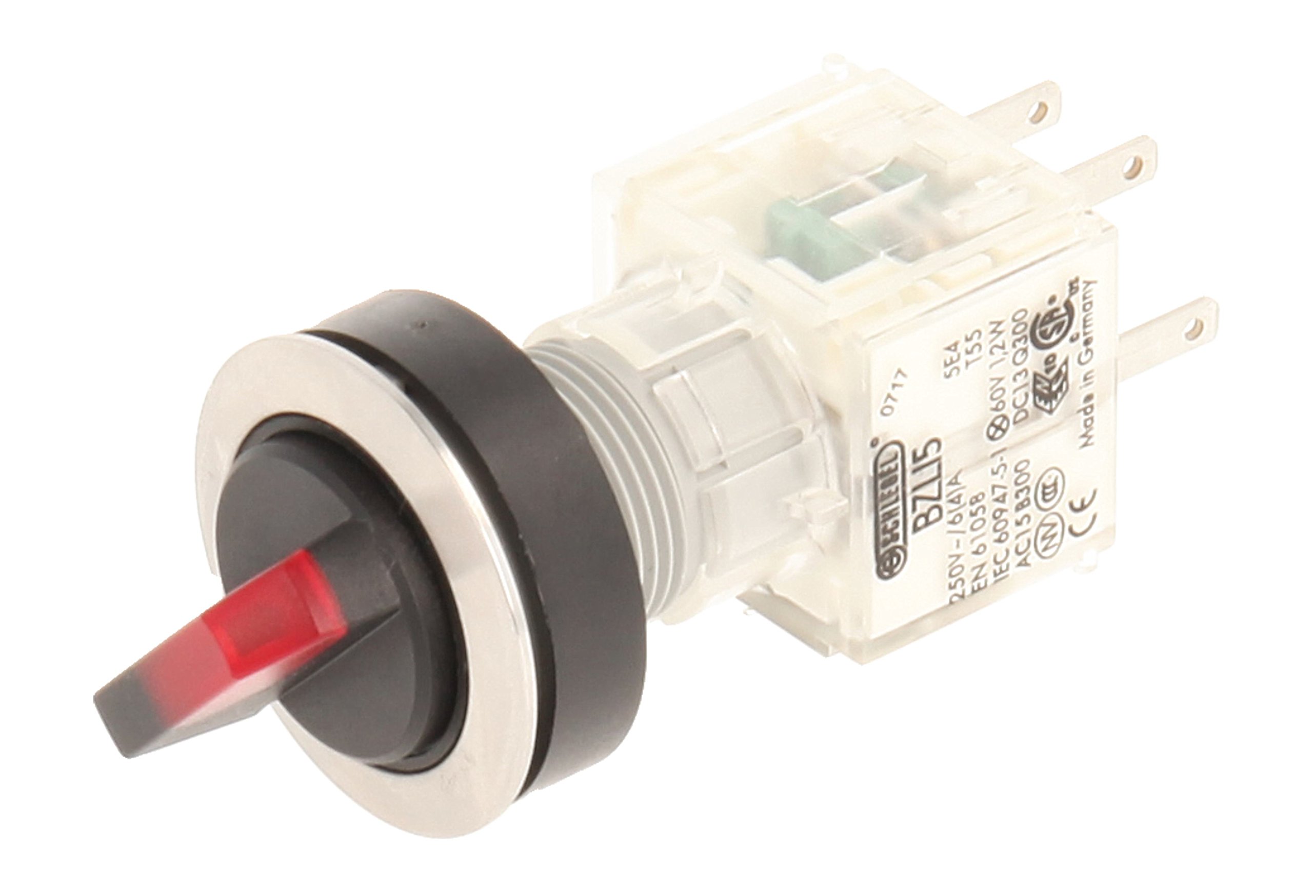 Club Selector, rastend, Stainless Steel, 23.001.304 2 Positions Momentary Contact Transmitter 1 N/O Contact With t5,5 K LED 24 V RED LAMP SOCKET (Pack of 2)