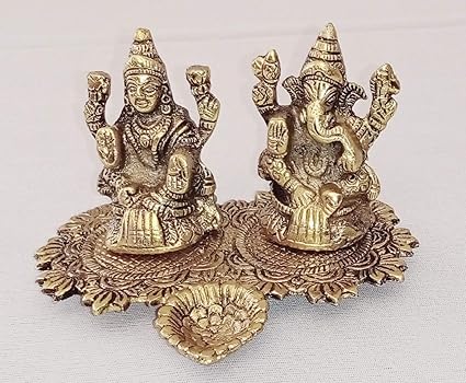 MK TRADING Metal LAXMI Ganesh Deepak Laxmi Ganesh Ji Choki with Diya (Oil Lamp) Decorative Diwali Home Decoration & Gift Item