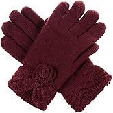 Be Your Own Style BYOS Women’s Winter Fashion Flower Cuff Warm Faux Fur Fleece Lined Knit Gloves