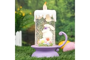 LEYUPEAK Spring Easter Decor Lighted Bunny Snow Globe with LED Flameless Candle, Glitter Lantern, USB & Battery Operated Easter Decorations for Home