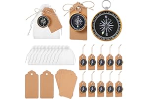 TaoBary 60 Pcs Compasses Halloween Christmas Wedding Party Favors Set Mini Compass Souvenir Nautical with Kraft Tags and Organza Bag for Guests Birthday Nautical Travel Party Souvenir Gift(Gold)