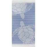 SOFE H&L | LINVIA Foutah Quick Dry Beach Towel Pack of 2 (35” x 70”) CARETTA - Blue | Lightweight, Premium, Fade Resistant, Durable | Travel Towel, Turkish Beach Towel with Shoulder Strap