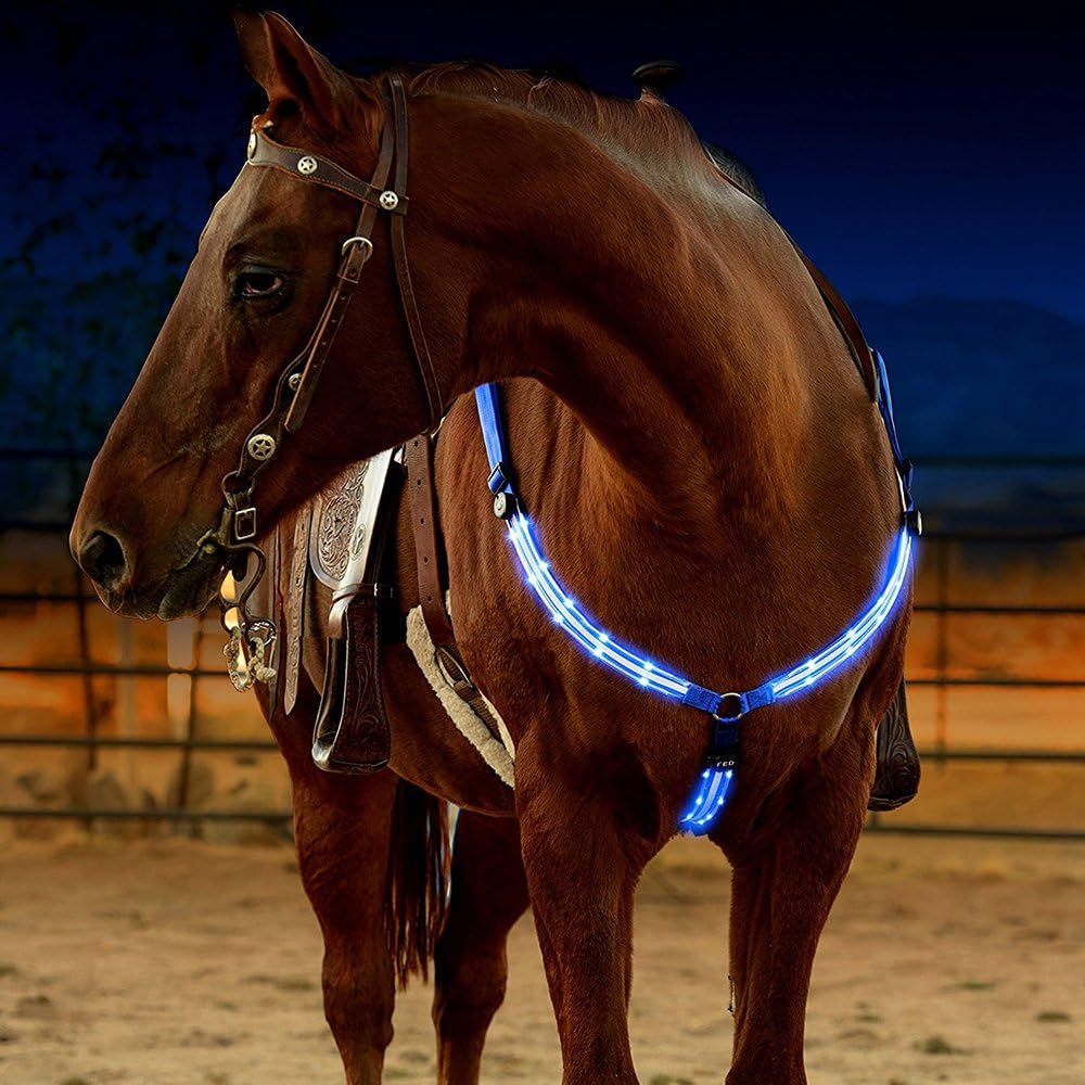 Flytianmy Adjustable LED Horse Breastplate Collar Reflective Horse Tack