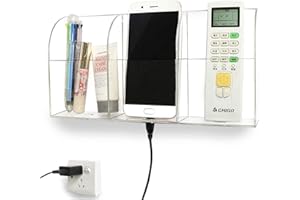Pansyling Large Acrylic 3-Slot Wall Mounted Smart Phone Charging Holder Station Clear Hanging TV Remote Controls Holder Media Organizer Wall Pansyling