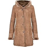 Infinity Leather Women's Elegant Brown Tan Hooded Suede Merino Shearling Sheepskin Jacket Coat