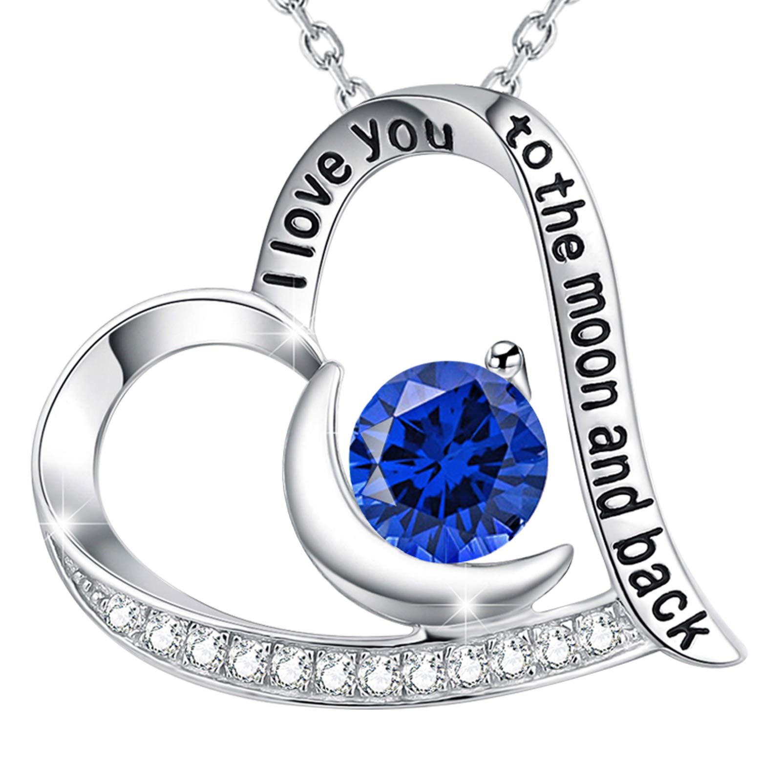 GinoMay Mothers Day Birthday Gifts Women September Birthstone Blue Sapphire Jewellery Mum Wife to the Moon and Back Necklace Sterling Silver — image 1