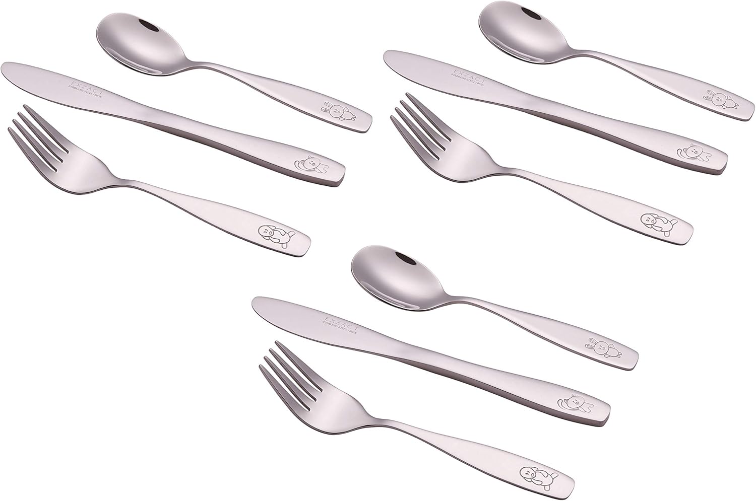 Exzact Childrens Cutlery 9pcs Set Stainless Steel Kid Cutlery/Todler Silverware 3 x Forks, 3 x Safe Dinnerknives - Image 3
