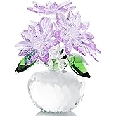YWHL Purple Crystal Flower Figurines Decor, Beautiful Glass Flower Statue with Crystal Stand, Art Collectible Figurine Gifts for Wife Girlfriend