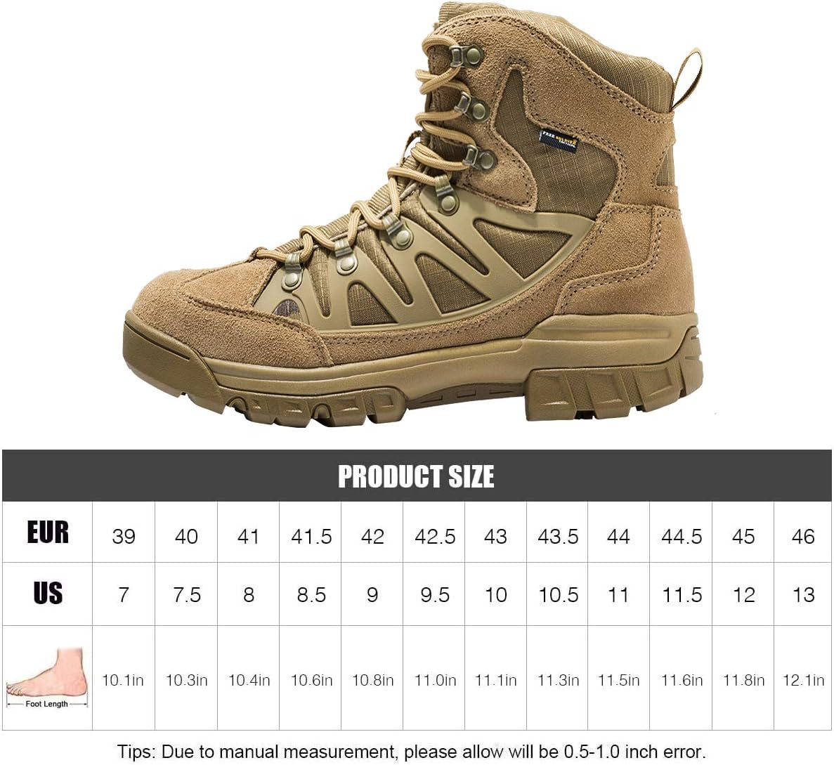 FREE SOLDIER Outdoor Men's Tactical Military Combat Ankle Boots Waterproof Lightweight Mid Hiking Boots (Waterproof Coyote Brown 10 M US): Sports & Outdoors
