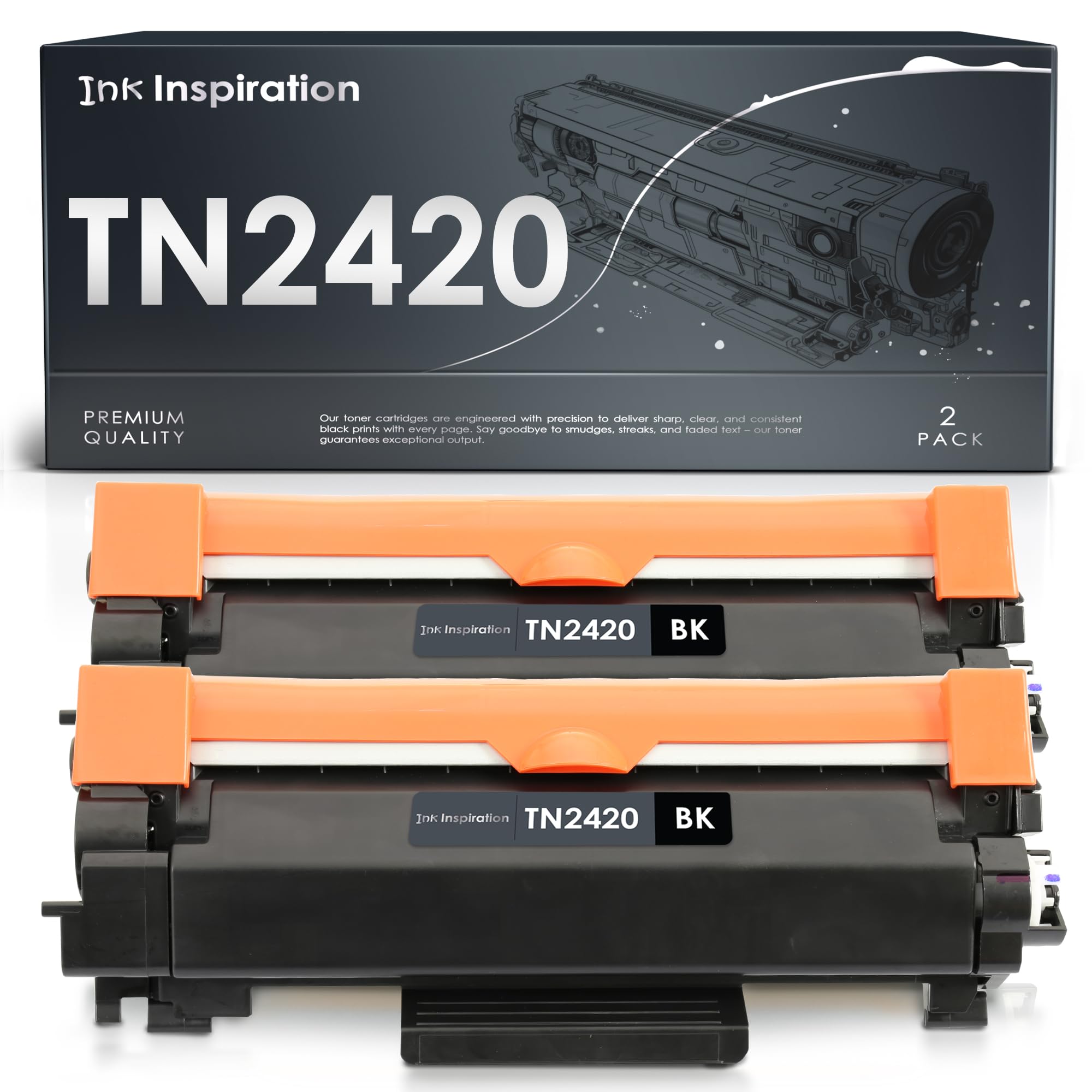 Ink Inspiration Compatible TN2420 Toner Cartridge Black Replacement for TN-2420 TN2410 Works with Brother DCP-L2530DW HL-L2310D HL-L2375DW MFC-L2710DW MFC-L2750DW | 2-Pack
