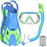 Snorkeling Gear for Kids, Kid Mask Fins Dry Top Snorkel Set, Youth Boys Girls Junior Age 6-14 Swimming Diving Swim Fins, Tempered Glass Panoramic View Travel Packages