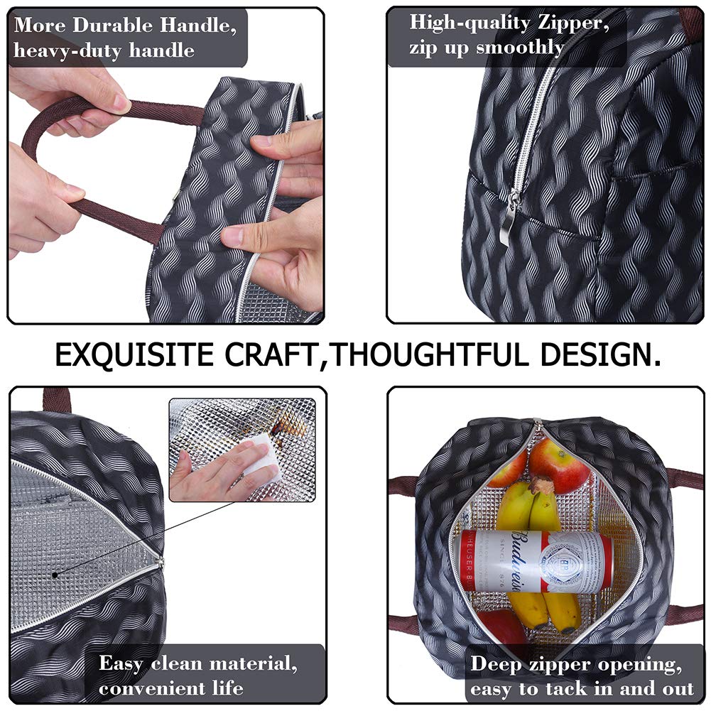 Lunch Bag Insulated Lunch Box Tote Bag Lunch Organizer Lunch Holder For Women/Men/Beach/Party/Boating/Office/Fishing/Picnic(Black)