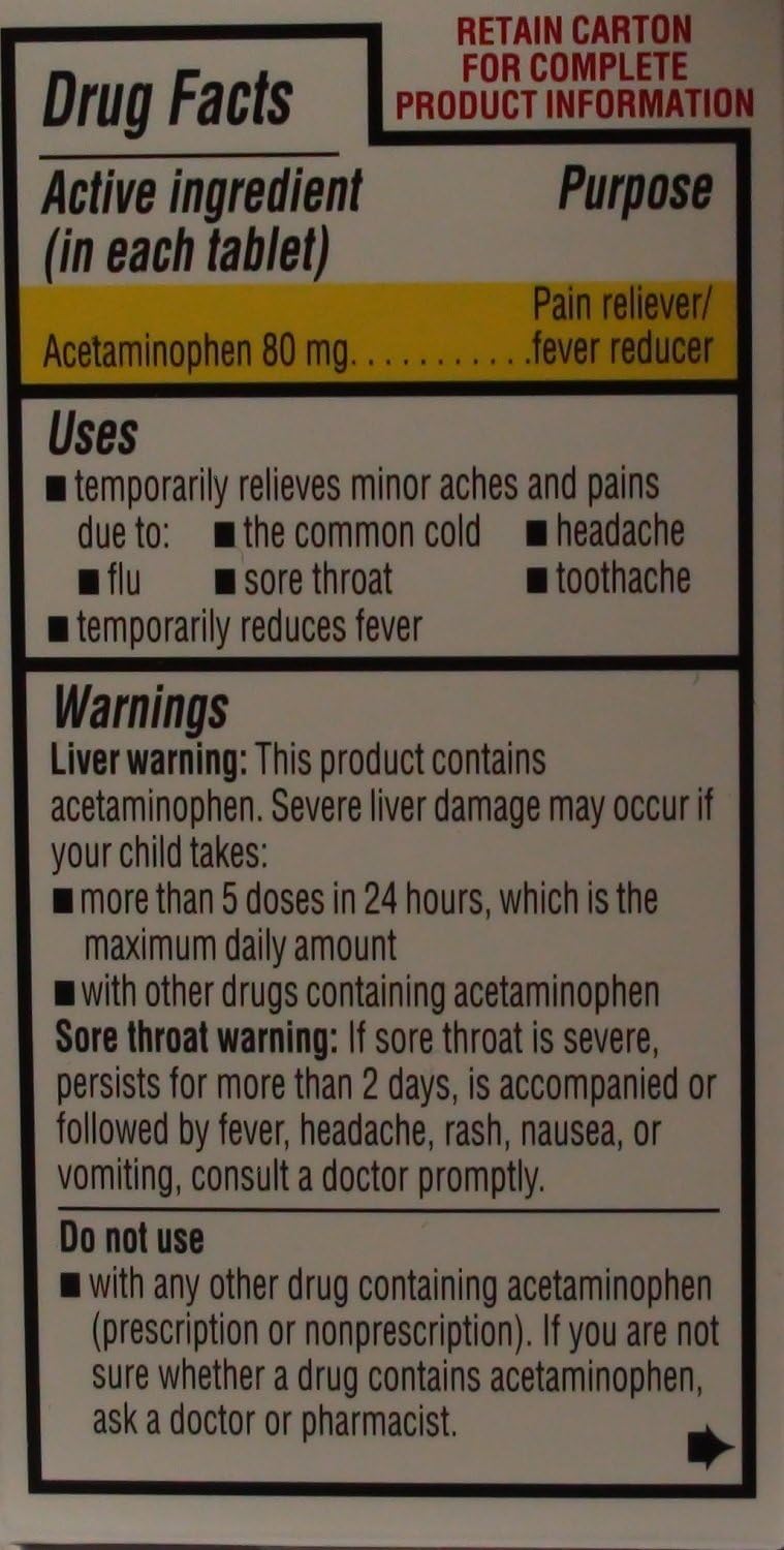 Children's Pain Reliever Acetaminophen 80 mg Ages 2-6 Generic for Tylenol Chewable Grape Flavor 30 Tabs per Box PACK osf 2 Total 60 Tablets: Health & Personal Care