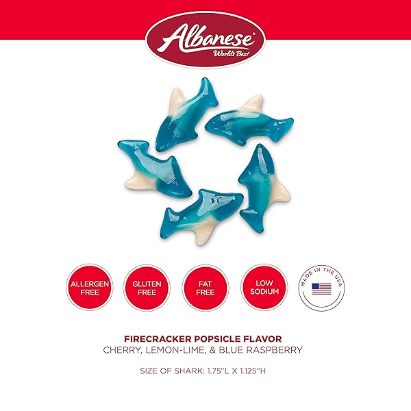 ALBANESE WORLD’S BEST BLUE GUMMI SHARKS, 5LBS OF CANDY