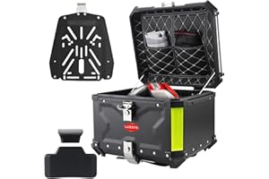 LASIEYO 55L Motorcycle Top Case, Aluminum Motorcycle Trunk Tour Tail Box with Security Lock for Store Helmet Large Luggage, Waterproof Motorcycle Top Box, Universal Motorcycle Accessories (Black)