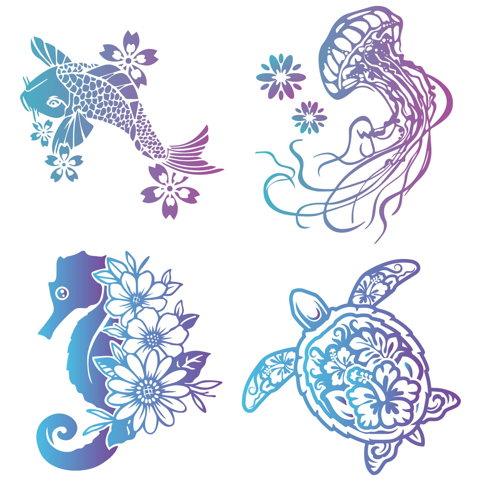 GORGECRAFT 6.3x6.3 4 Styles Sea Animal Window Decals Safety Sliding Glass Door Sticker Ocean Static Glass Window Clings Turtles Fish Jellyfish Seahorses Stickers for Office Bathroom Bedroom