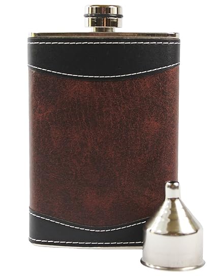 Primo Liquor Flasks 8oz Stainless Steel Primo 18/8#304 Brown/Black PU Leather Premium/Heavy Duty Hip Flask Set-Includes Funnel and Gift Box