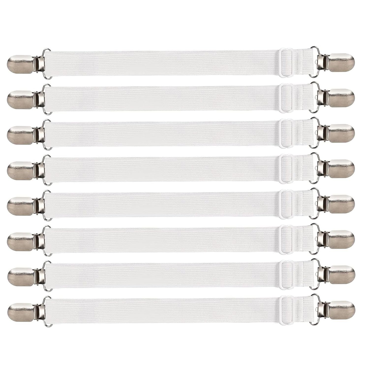 iCovalescent 8Pcs Bed Sheet Clips(30cm-130cm), Adjustable Bed Sheet Straps, Elastic Sheet Straps Suspenders Clips for Bedding, Fitted Bed Sheet Grippers to Keep Your Sheets in Place(White)