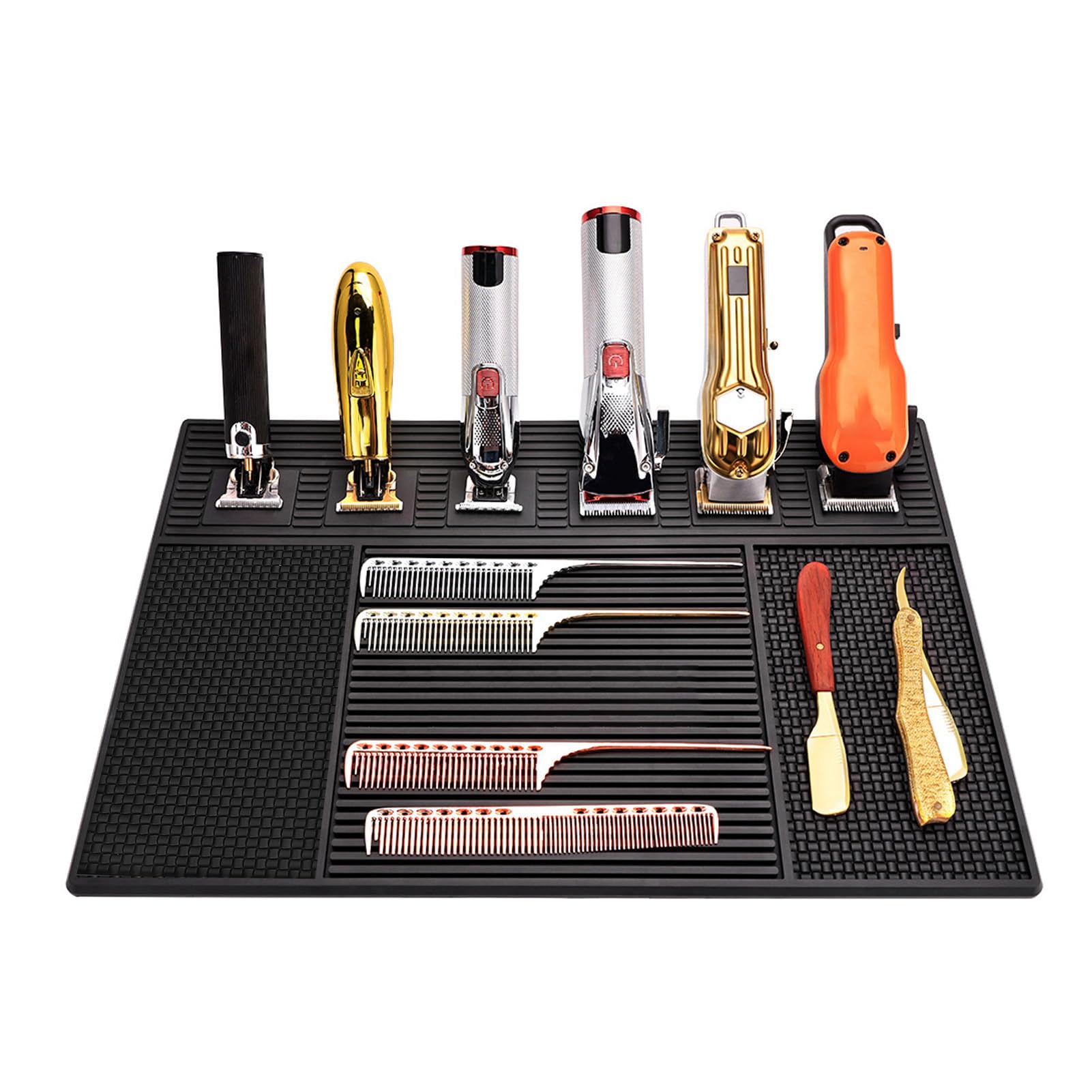 Barber Organized Mat, Prevent Slip Silicone Barbershop Work Station Pad for Clippers Scissors, Large Size and Temperature Resistant