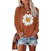 BAOKUAN Women's Sunflower Graphic Long Sleeve Fashion Floral Printed Casual Cotton Tee Tops Cute Funny Tees Shirt