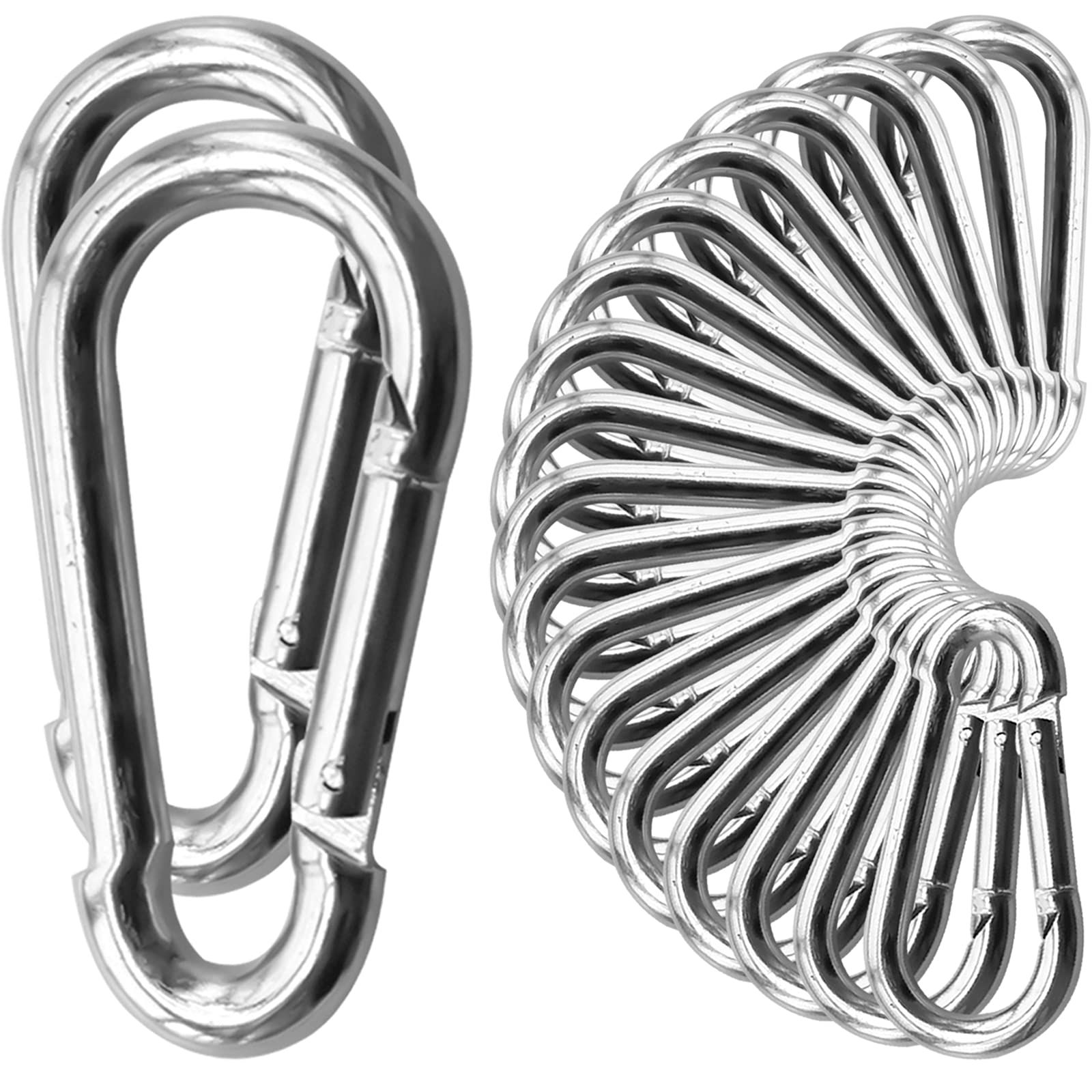 Photo 1 of 50Pack Heavy Duty Carabiners M8 5/16" Spring Snap 3Inch Zinc-Galvanized Steel Carabiner Clips Chain Quick Links Safety Connector for Hammock Swing Fitness Gym Outdoor Supplies Boating