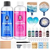 Teexpert Epoxy Resin Kit for Beginners, Resin Kit with Coaster Molds, Silicone Molds Kit, Pigments, Crystal Clear Art Resin, Casting & Coating for DIY Coasters 16 FL.OZ