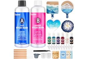 Teexpert Epoxy Resin Kit for Beginners, Resin Kit with Coaster Molds, Silicone Molds Kit, Pigments, Crystal Clear Art Resin, Casting & Coating for DIY Coasters 16 FL.OZ