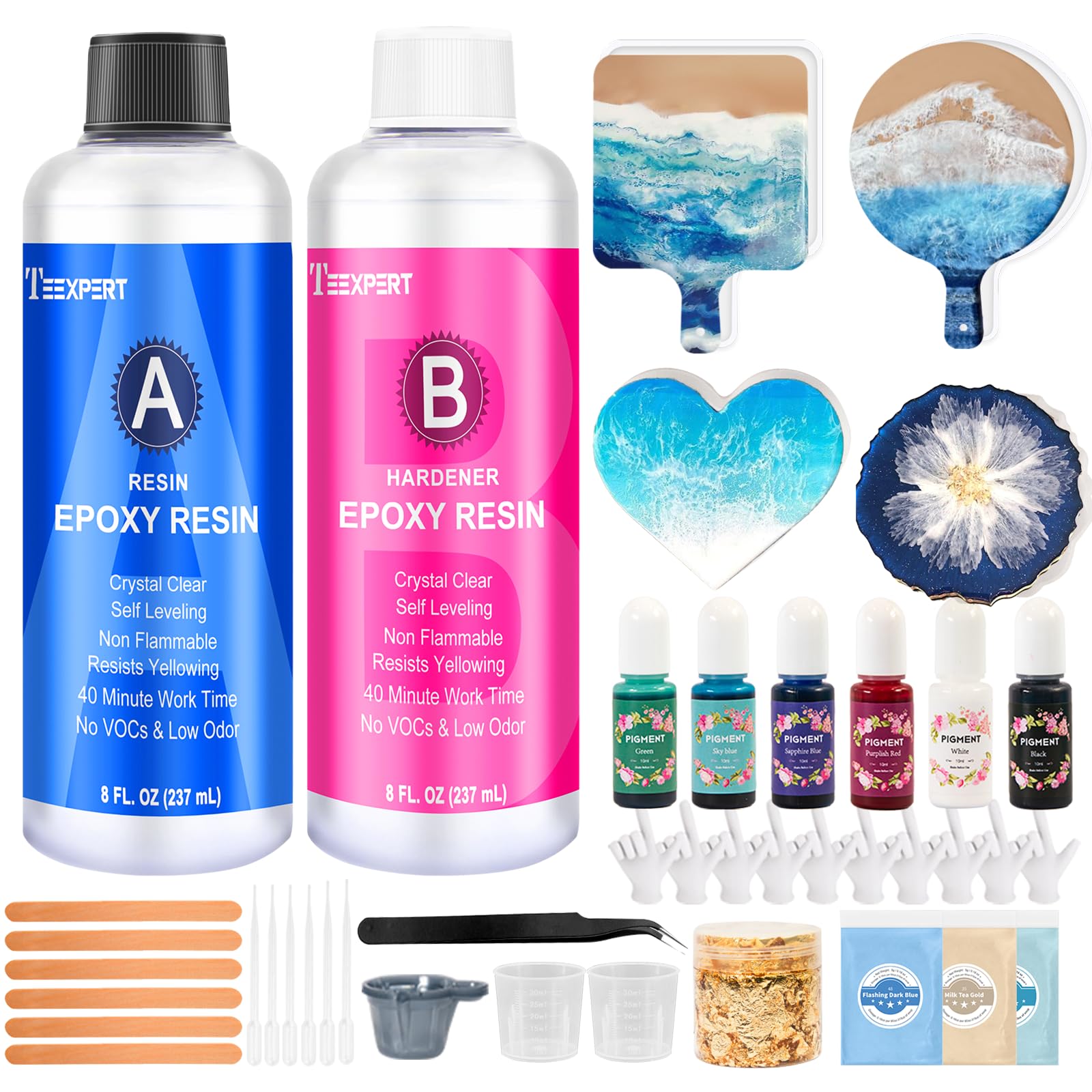 Photo 1 of Teexpert Epoxy Resin Kit for Beginners, Resin Kit with Coaster Molds, Crystal Clear Art Casting Resin for DIY Resin Coasters 16 FL.OZ
