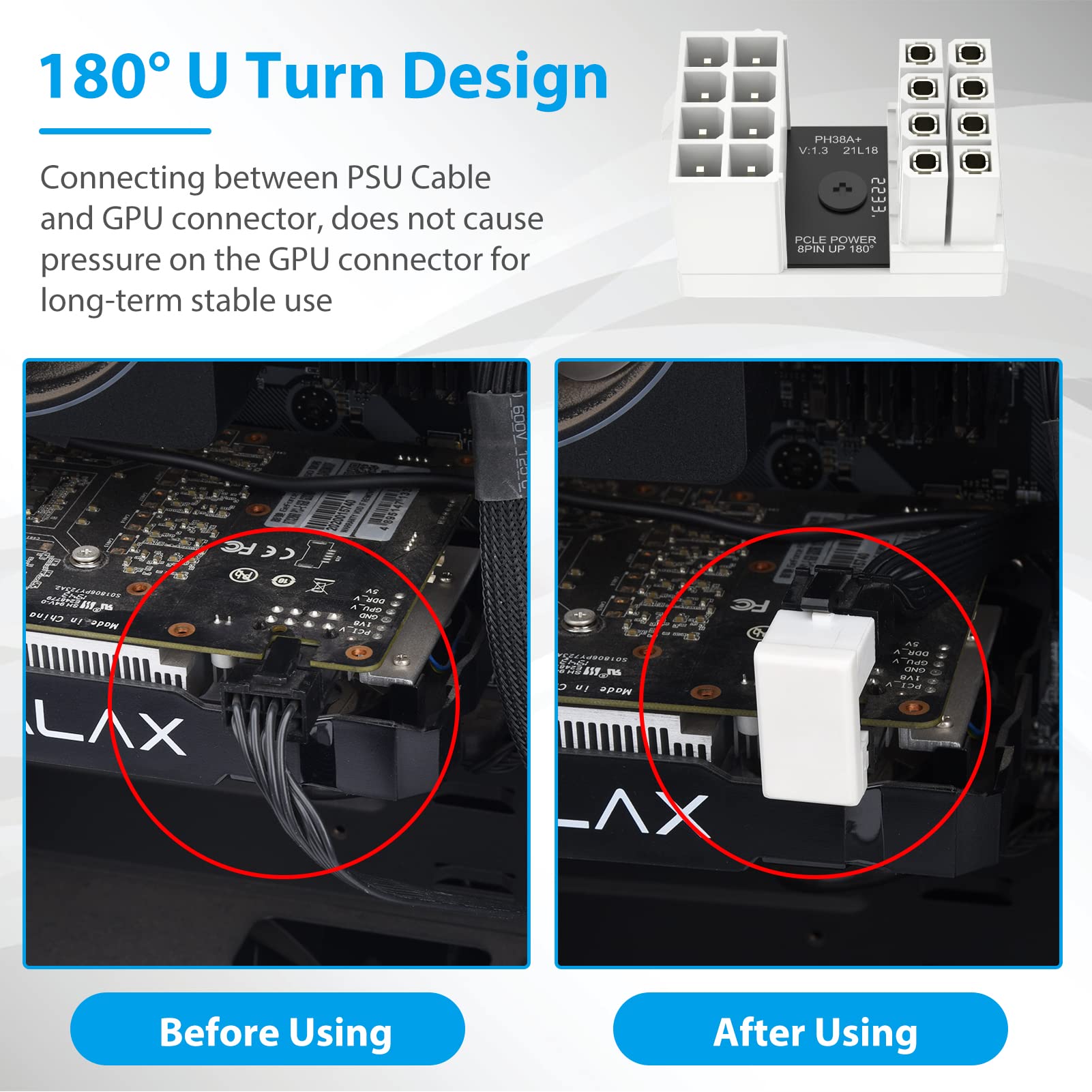Mua 3-Pack PCIe 8 Pin 180 Degree Adapter, Jeymei U Turn 180 Degree ...