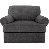 Jcones 2 Pieces T Cushion Chair Covers with Arms Super Stretch Chair Slipcover for Living Room Pet Dog Universal Slip Cover Anti Slip Armchair Furniture Protector (Dark Gray, 1 Cushion)