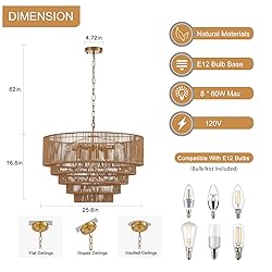 YOMECOO 25.6" Large Rattan Chandelier Vintage