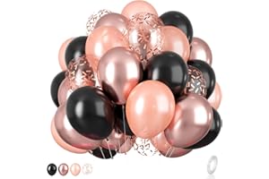 BIAPIAN Rose Gold and Black Balloons Set, 12 inch Metallic Rose Gold Balloons Pearl Rose Gold Confetti Balloons Black Latex Balloons Party Balloons for Birthday Baby Shower Wedding Party Decorations