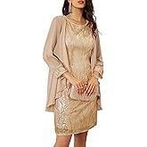 GRACE KARIN Women's Sequin Dress - Wedding Guest & Mother of The Bride Formal Dress - Two Piece Knee Length