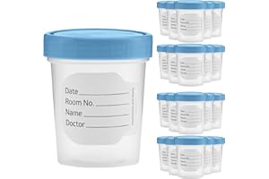 Vakly Specimen Cups with Leak Proof Screw on Lids - 4oz [Pack of 20] Clear Non-Sterile Urine Sample Jars - Containers for Safe Pee, Stool, Semen Sample Collection for Testing (20)