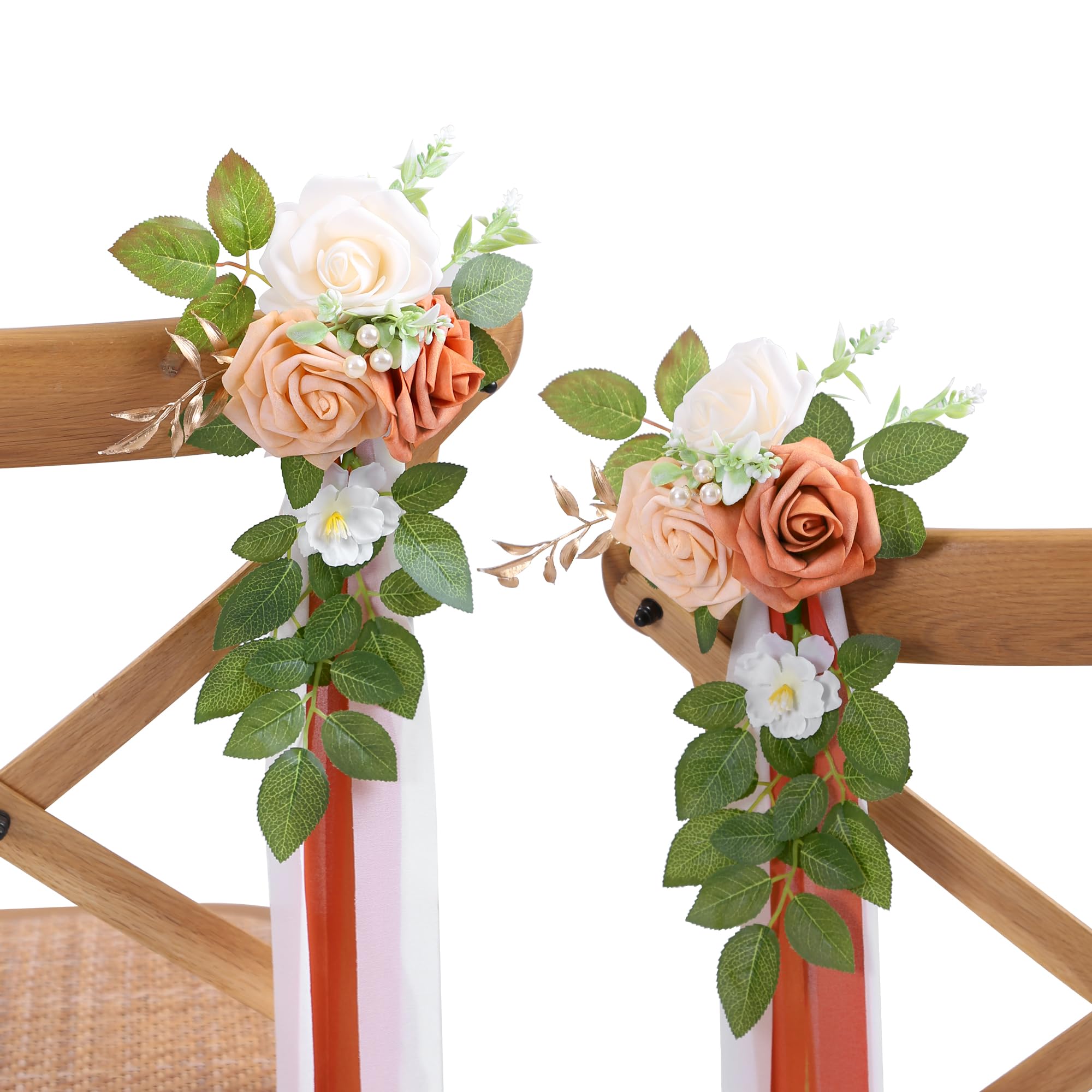 Photo 1 of DreamBuilt 10 Wedding Aisle Decorations for Ceremony - Terracotta Chair Flowers for Church Pew Decor
