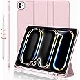 iMieet for iPad Pro 11 Inch Case M4 2024 (5th Generation) with Pencil Holder, [Support Pencil Pro and Pencil (USB-C)], Trifold Stand Smart Case with Soft TPU Back, Auto Wake/Sleep (Pink)