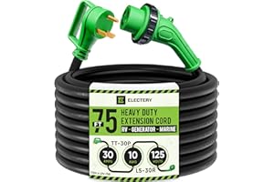 ELECTERY 75 Foot 30 Amp RV Extension Cord, Heavy Duty 10 AWG Twist Locking TT-30P to L5-30R with Grip Handle, Outdoor Weatherproof, ETL Listed