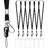 6 Pack Neck Lanyard with ID Badge Holder, Office Strap Lanyards, Stainless Metal Swivel Hook for Name Tag, Badge Holders, Keychains, Card, Black